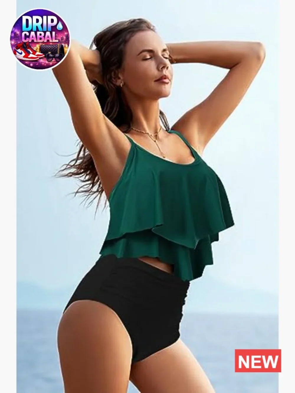 Tankini Swimsuit with Flounce Top Tummy Control High Waisted Bottoms Modest